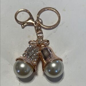 Elegant Pearl and Crystal Bell Keychain